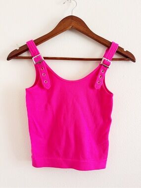 Suzette Collection Ribbed Buckle Strap Tank Top - Hot Pink S/M